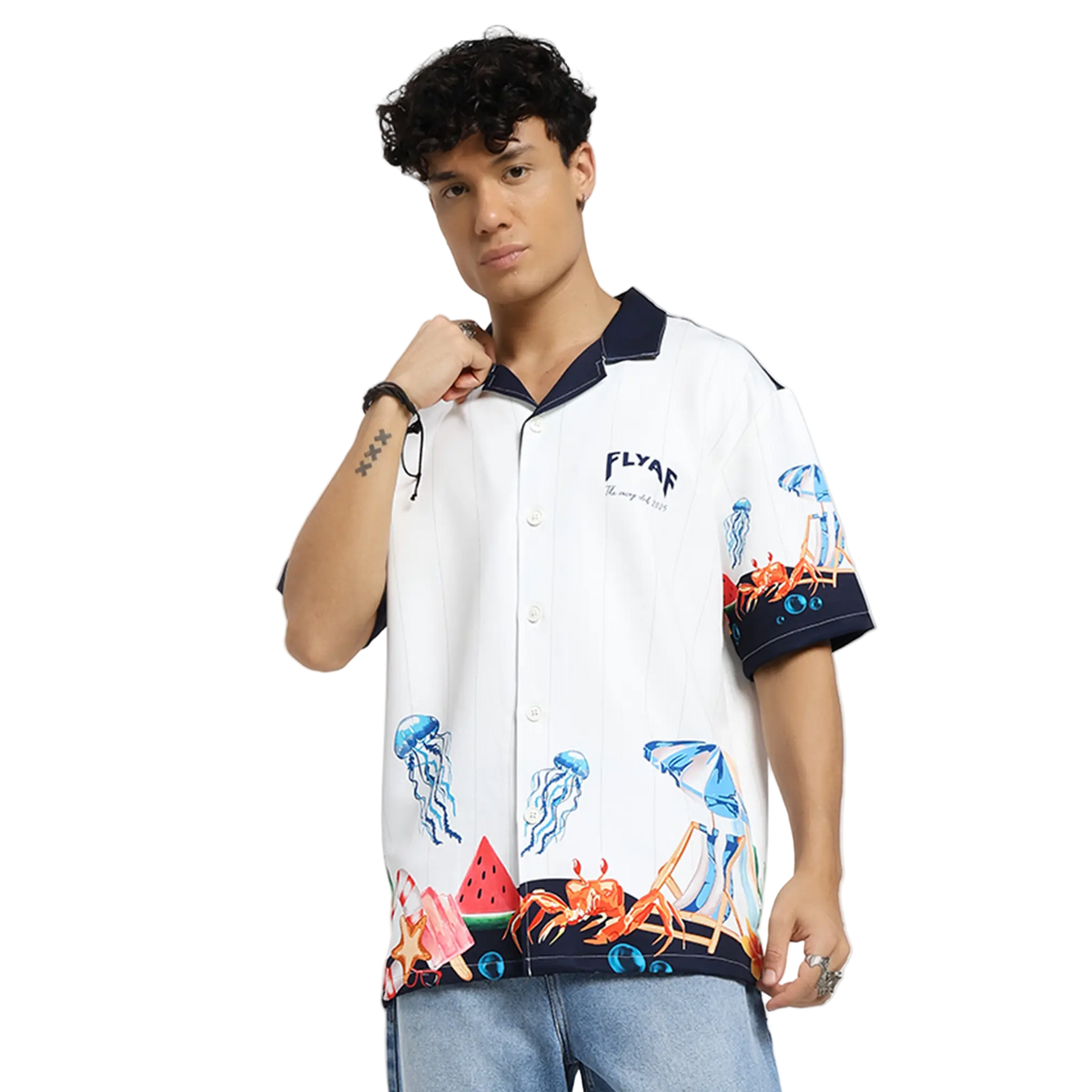 Vacay Club Half-Sleeves Printed White Shirt FLYAF