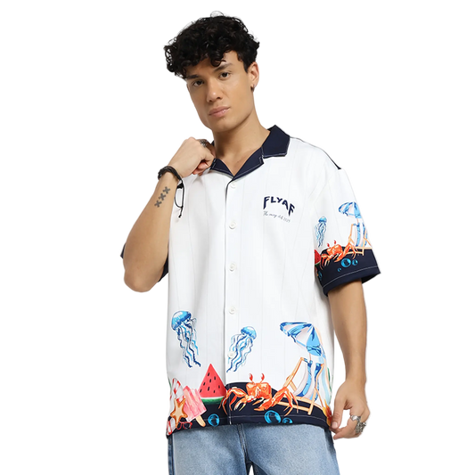 Vacay Club Half-Sleeves Printed White Shirt FLYAF