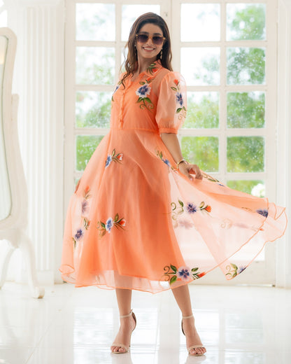 PEACH HANDPAINTED MAXI DRESS