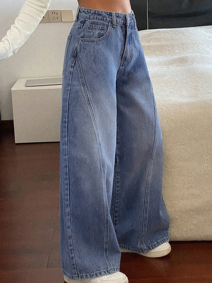 Dusty CloudÂ Blue Panelled Wide Leg Jeans