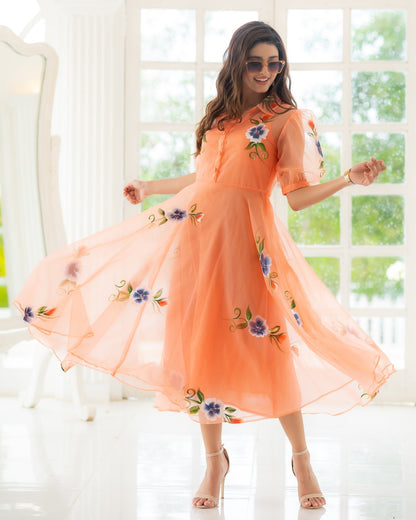 PEACH HANDPAINTED MAXI DRESS