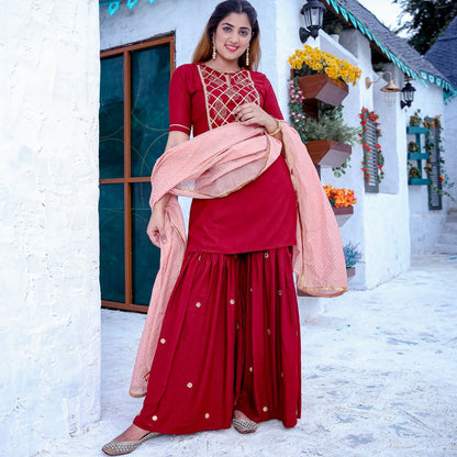 Maroon Gota Yoke Sharara