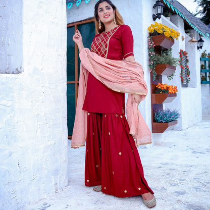 Maroon Gota Yoke Sharara
