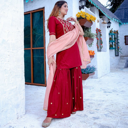 Maroon Gota Yoke Sharara