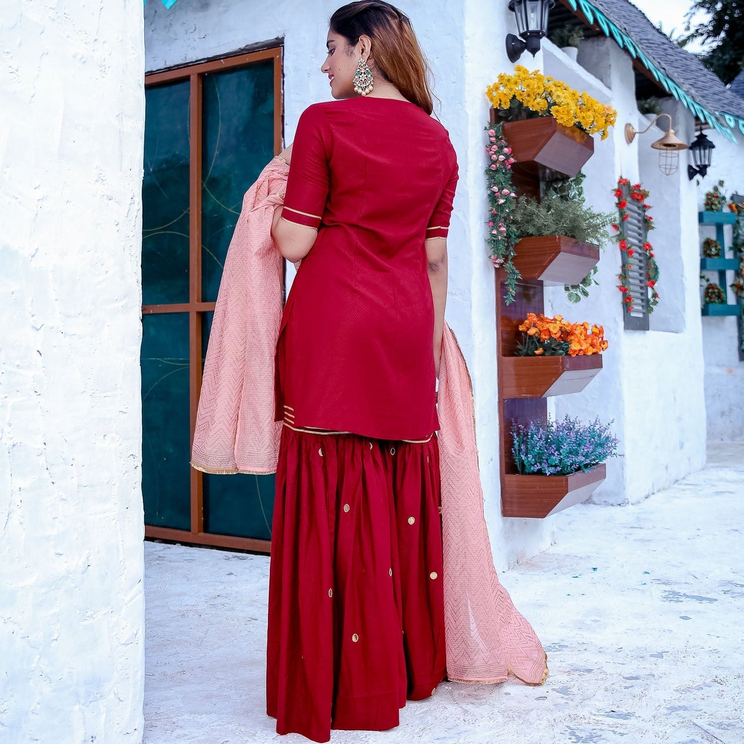 Maroon Gota Yoke Sharara