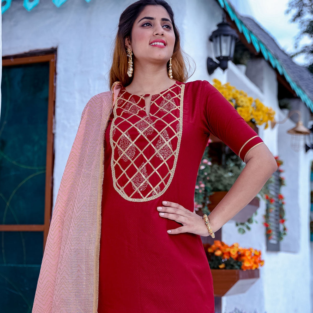 Maroon Gota Yoke Sharara