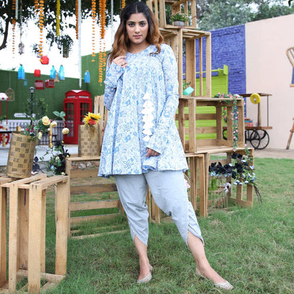 Blue Angrakha Dhoti Set - Ambraee