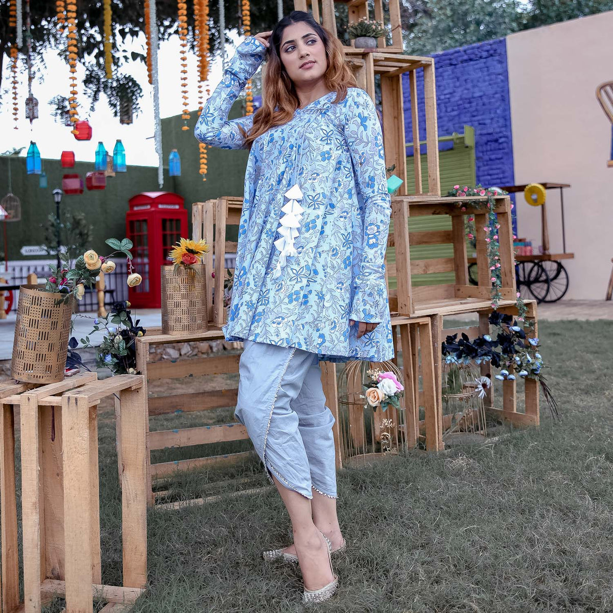 Blue Angrakha Dhoti Set