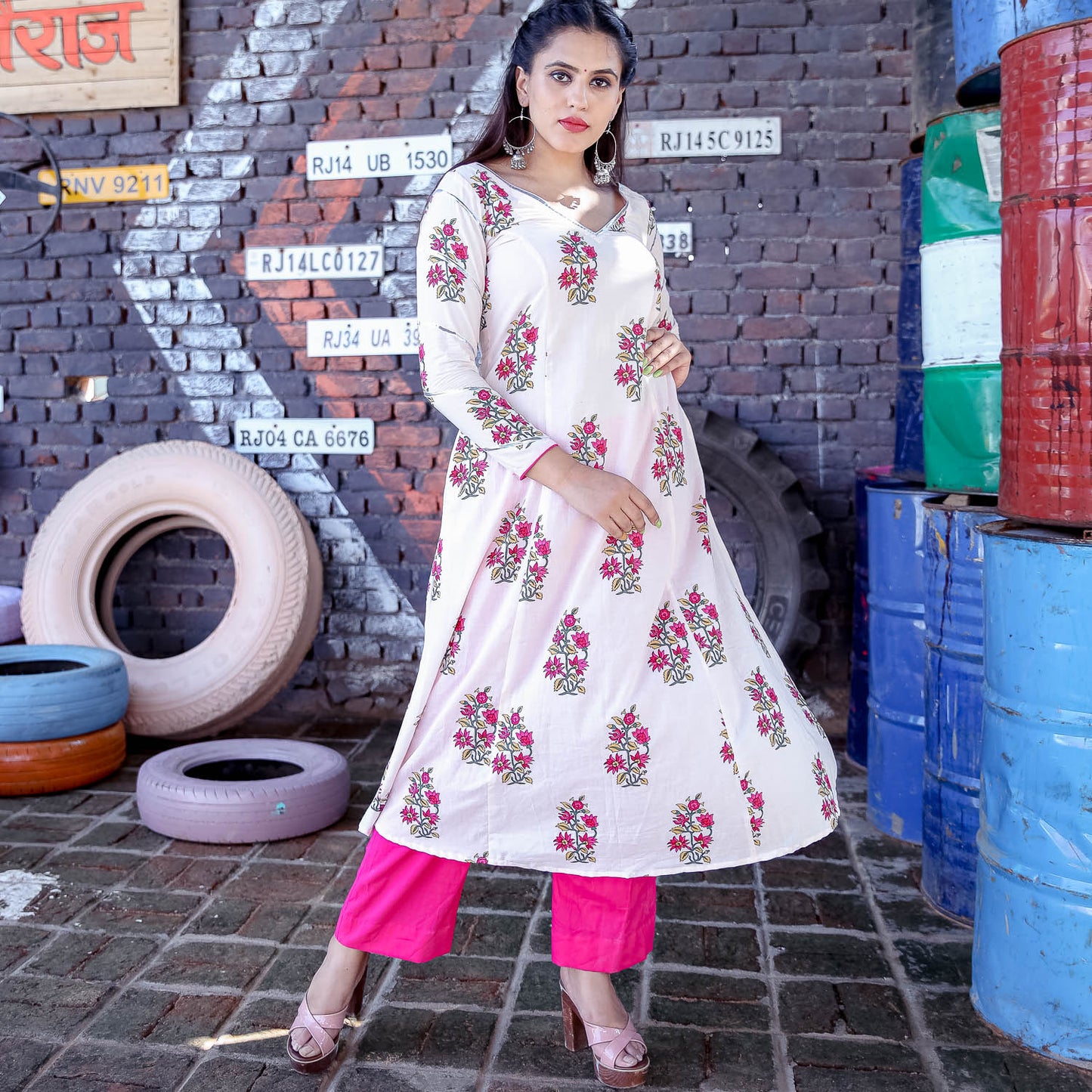 Pink Gota Sleeve Kurta Set