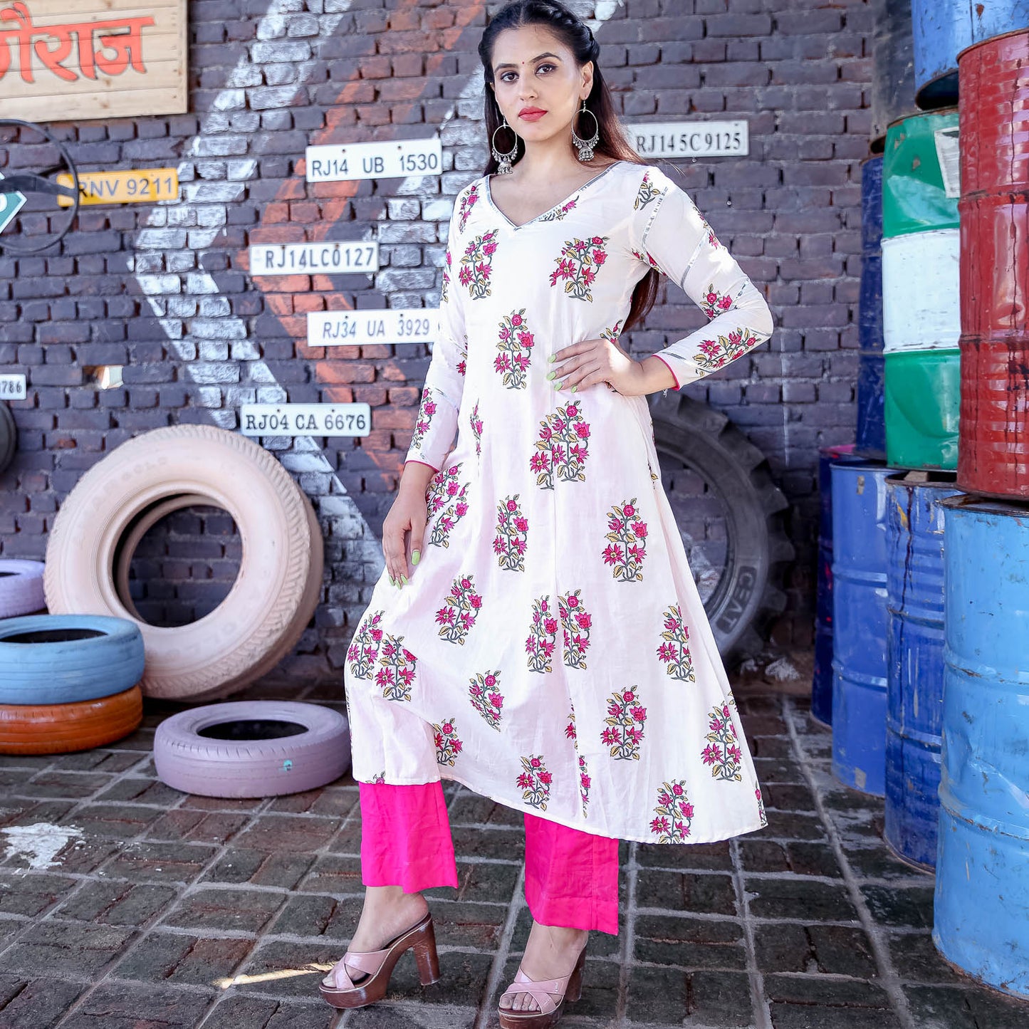 Pink Gota Sleeve Kurta Set