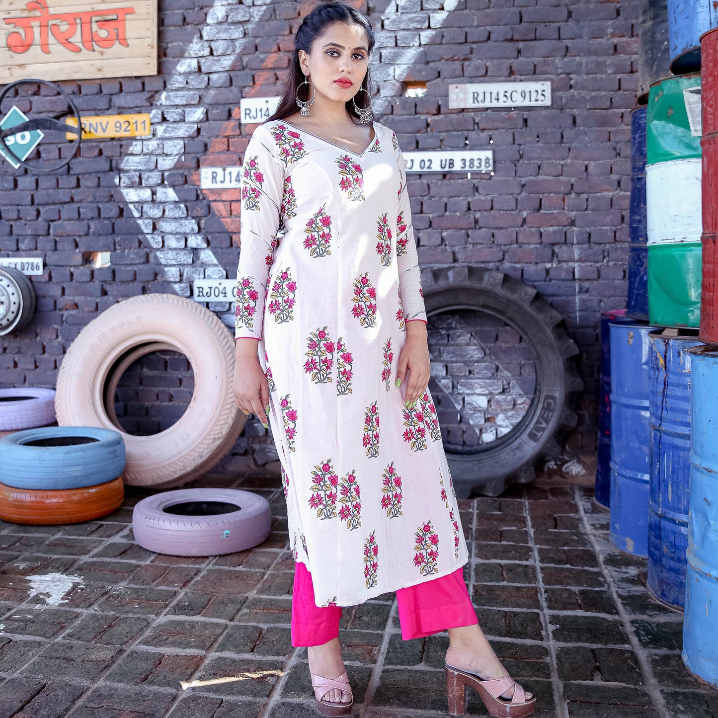 Pink Gota Sleeve Kurta Set