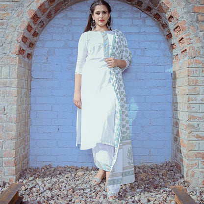 White double Neck & Block Dupatta