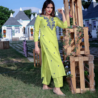 Lime Blue Dori Kurta Set