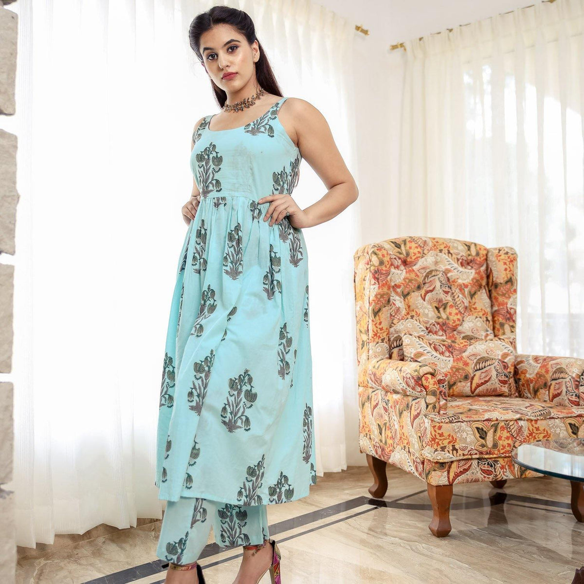 Blue Printed Strap In Love - Ambraee