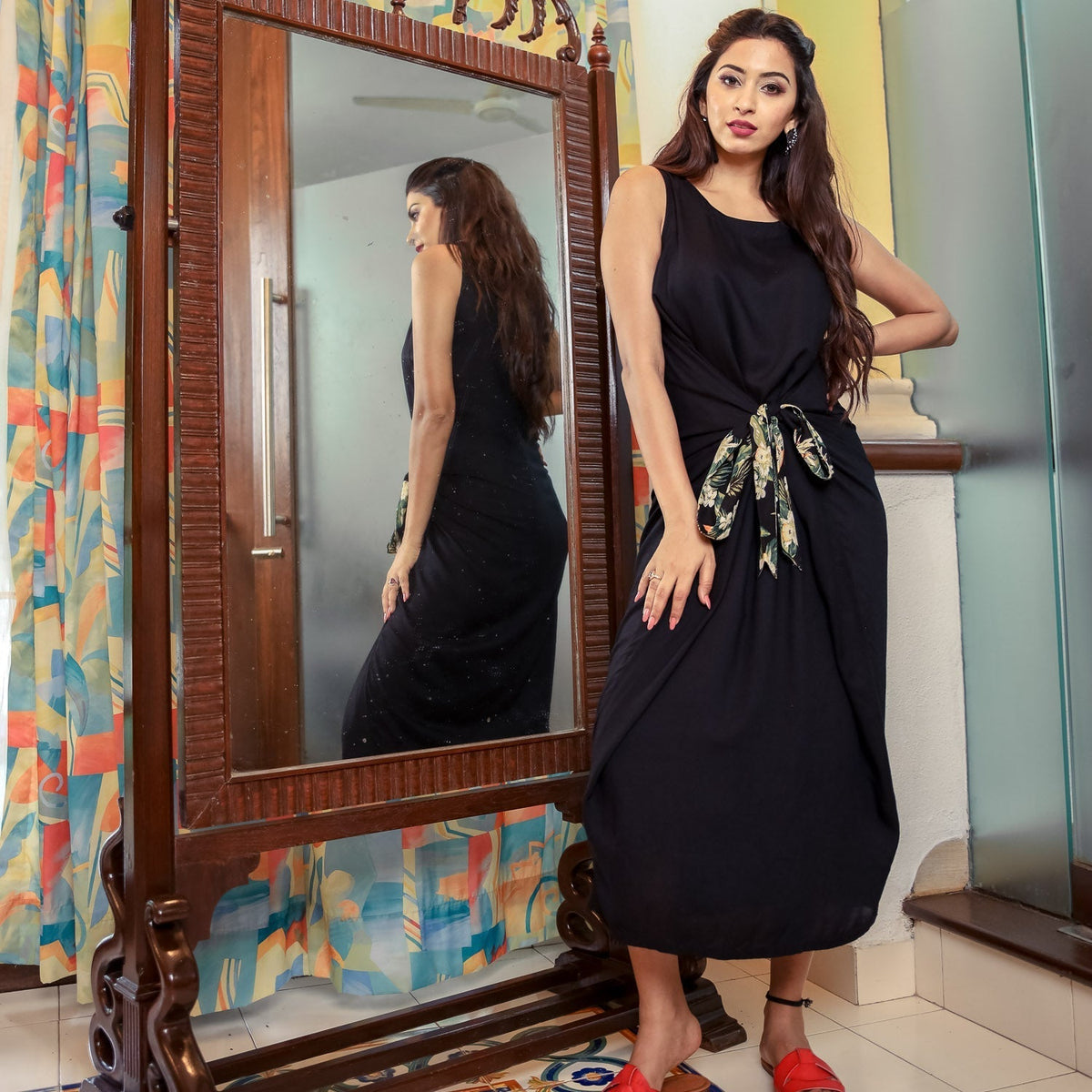 Black Dress With Printed Tieup