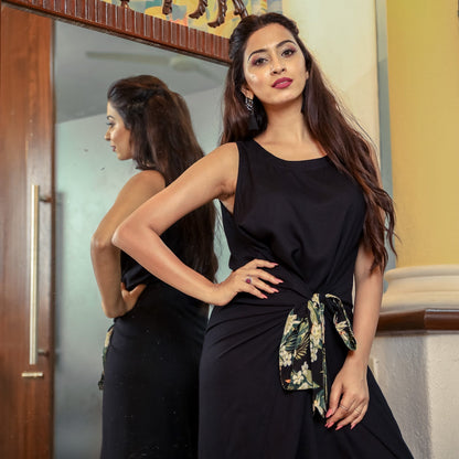 Black Dress With Printed Tieup