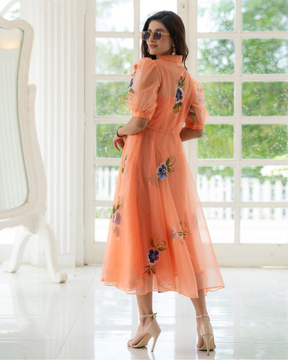 PEACH HANDPAINTED MAXI DRESS