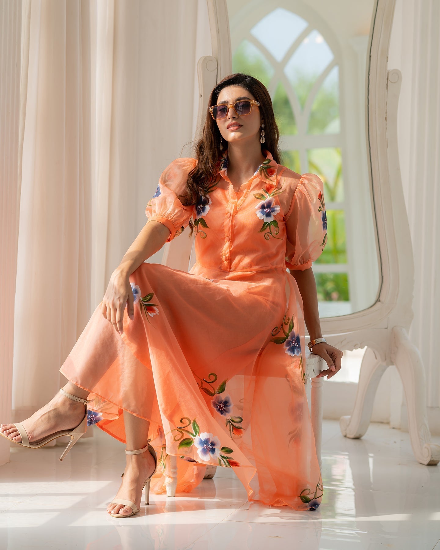 PEACH HANDPAINTED MAXI DRESS