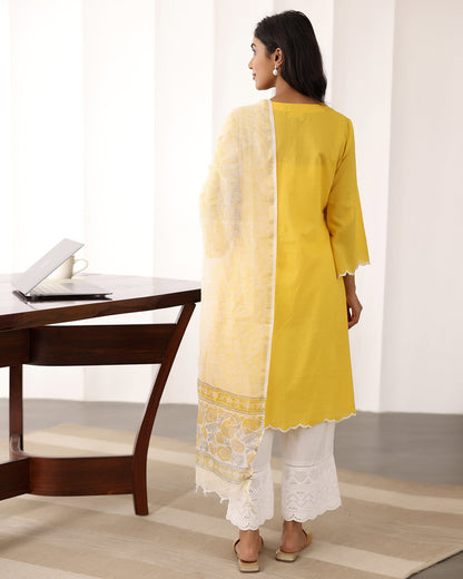 YELLOW A-LINE KURTA- DUPATTA SET