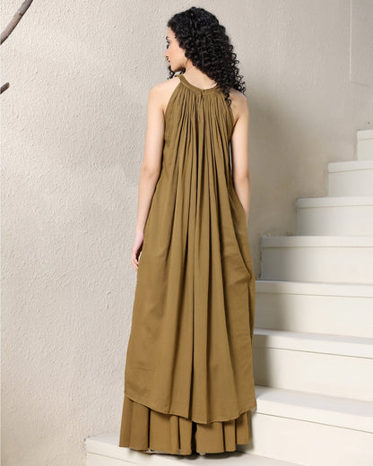Halter Neck Brown Mulmul Kurta Set