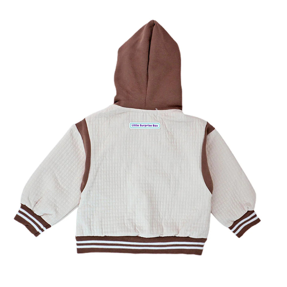 Brown Dino Broach Designed Jacket 3 Pcs Track Suit Set For Toddlers And Kids