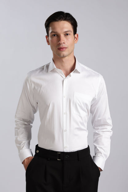 Kollarz and Kreazez Men's White Sateen Shirt – 100% Giza Cotton, Lab-Certified