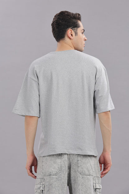 Funny Tales Oversized Grey Melange T-shirt for Men