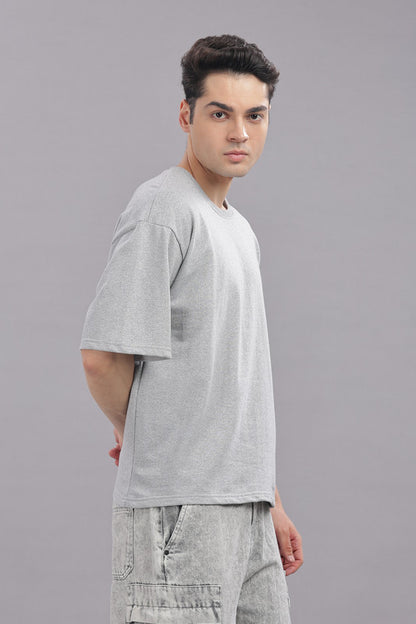 Funny Tales Oversized Grey Melange T-shirt for Men