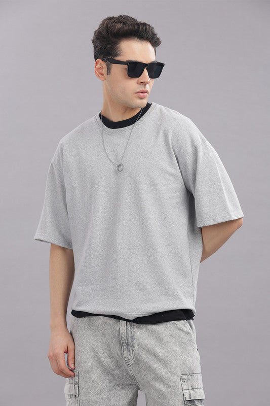 Funny Tales Oversized Grey Melange T-shirt for Men