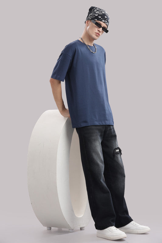 Funny Tales Oversized Teal Blue T-shirt for Men