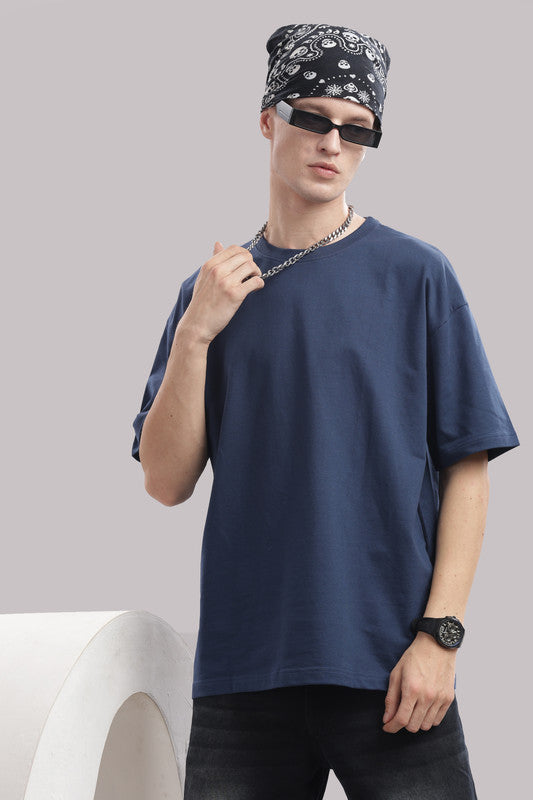Funny Tales Oversized Teal Blue T-shirt for Men