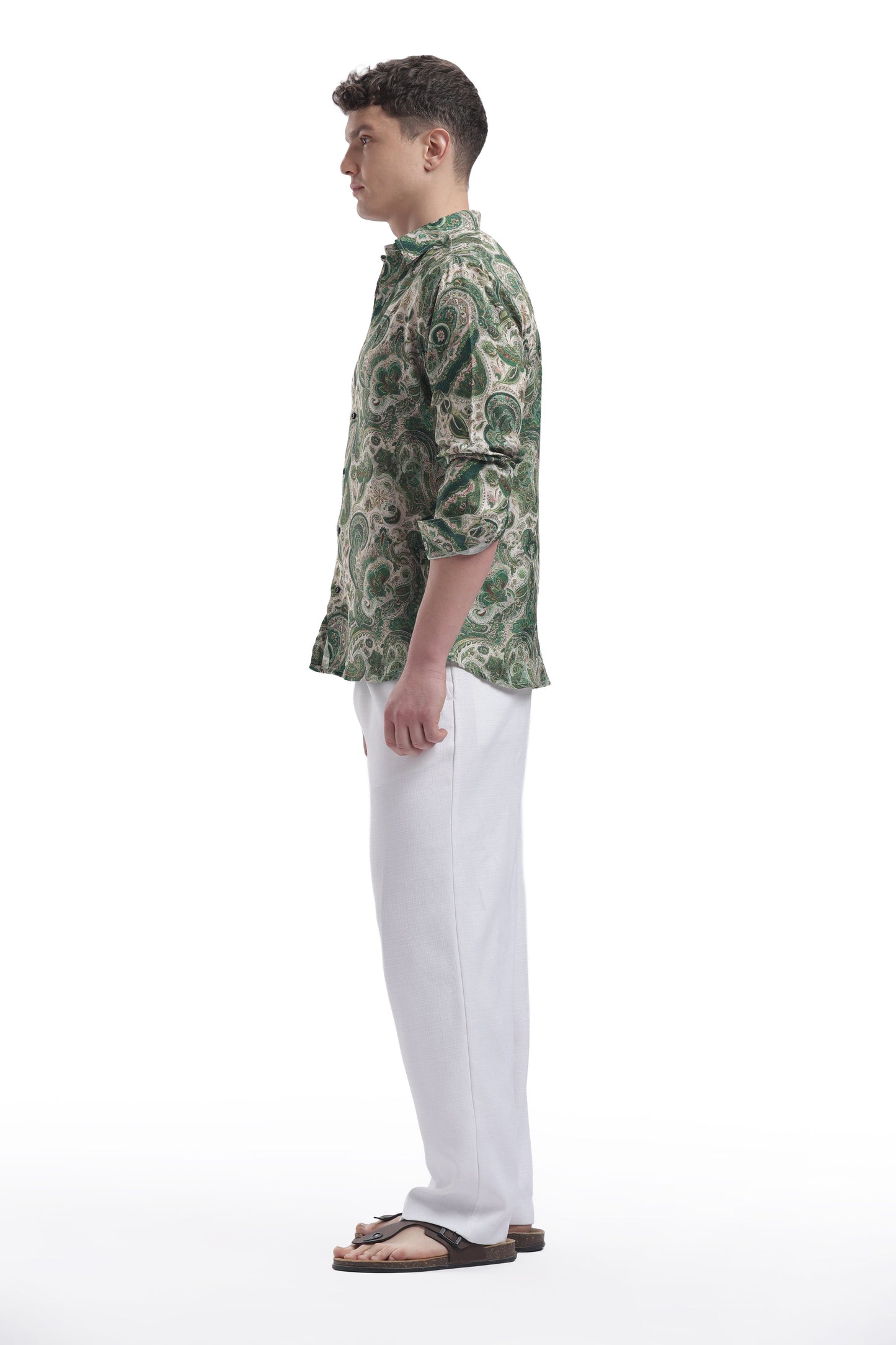 I'MHERE Essentials Moss Green Paisley full sleeve shirt
