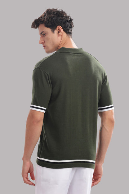 Funny Tales Premium Cotton Men’s Olive Green 100% Cotton Knitted Button-Down Shirt