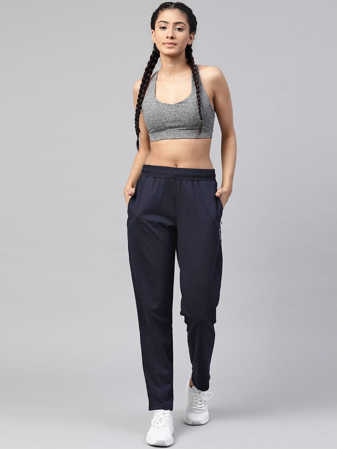 Alcis Women Navy Blue Slim Fit Solid Knitted Track Pants