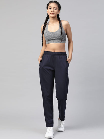 Alcis Women Navy Blue Slim Fit Solid Knitted Track Pants