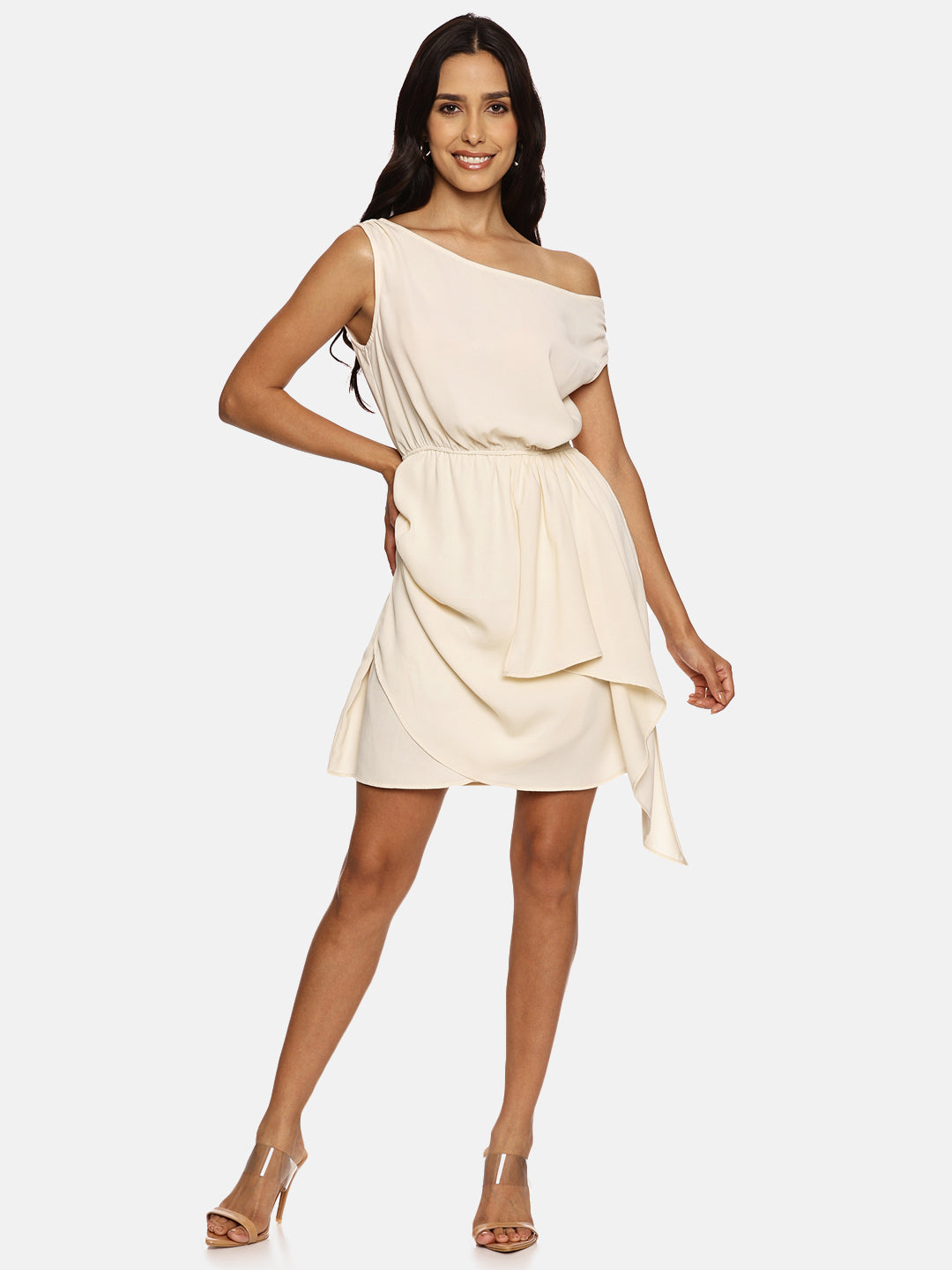 IS.U Solid Off-White Ruffle Dress