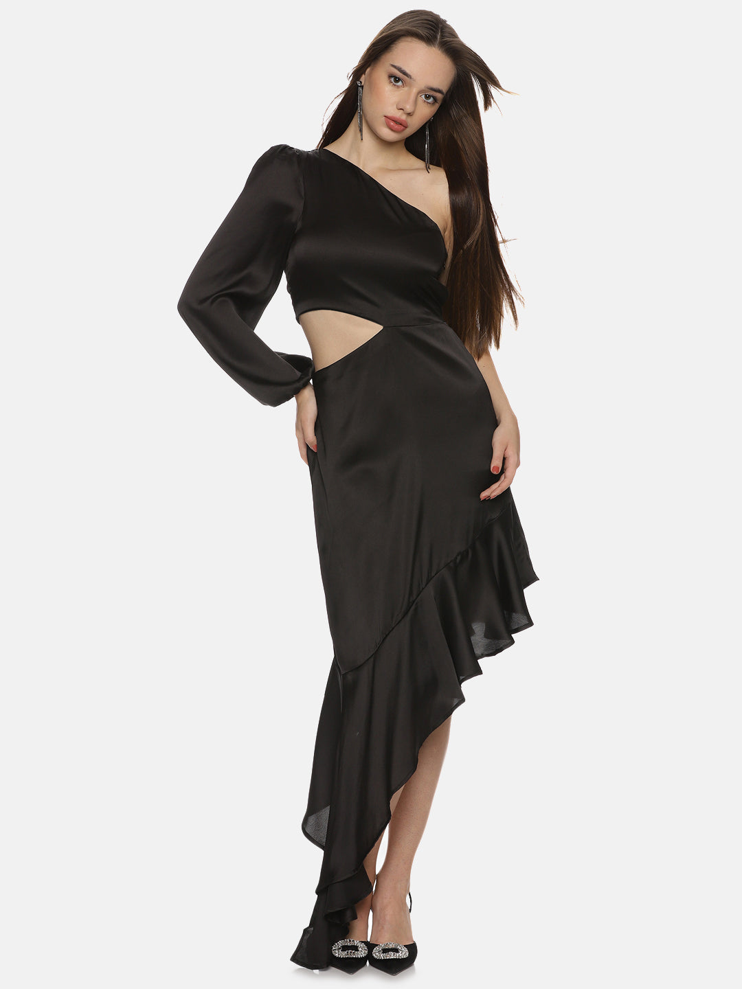 Buy Black Midi Dress For Women In One Shoulder