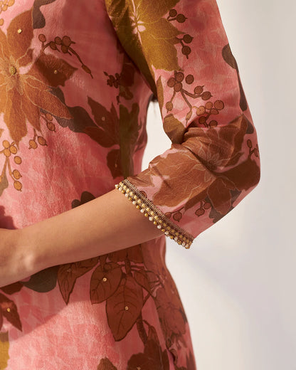 Pink Abstract Floral Kurta Set