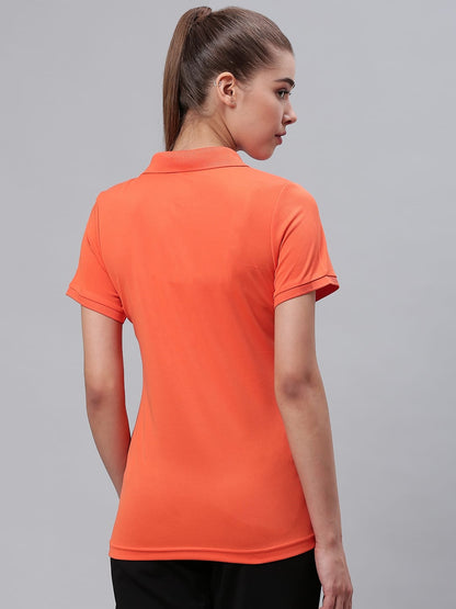 Alcis Women Orange Solid Polo Collar Sports T-shirt