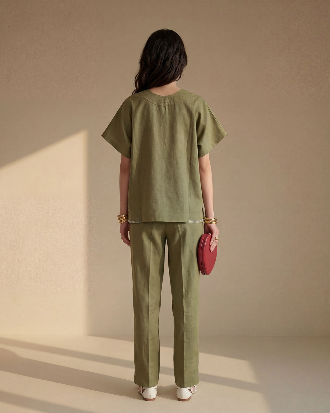 Basic green Linen Co-ord Set