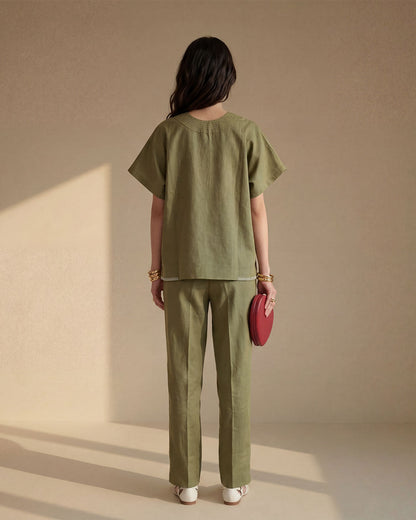 Basic green Linen Co-ord Set