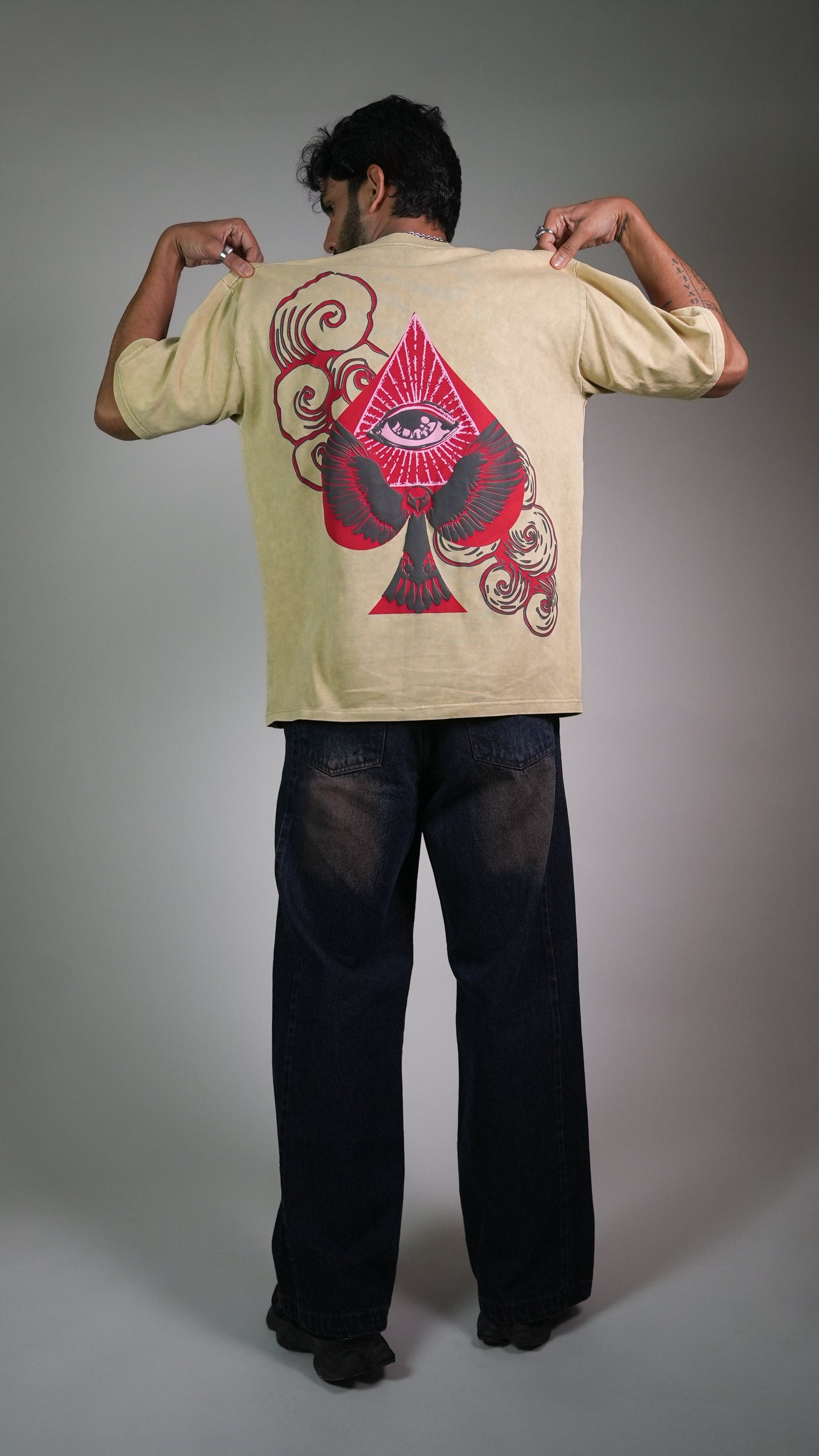 Spade Of Secrets Beige Acidwash Men’S Oversized T-Shirt Rustlines