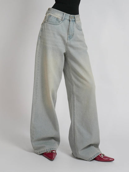 Pale Blue Dirty Wash Wide Leg Jeans