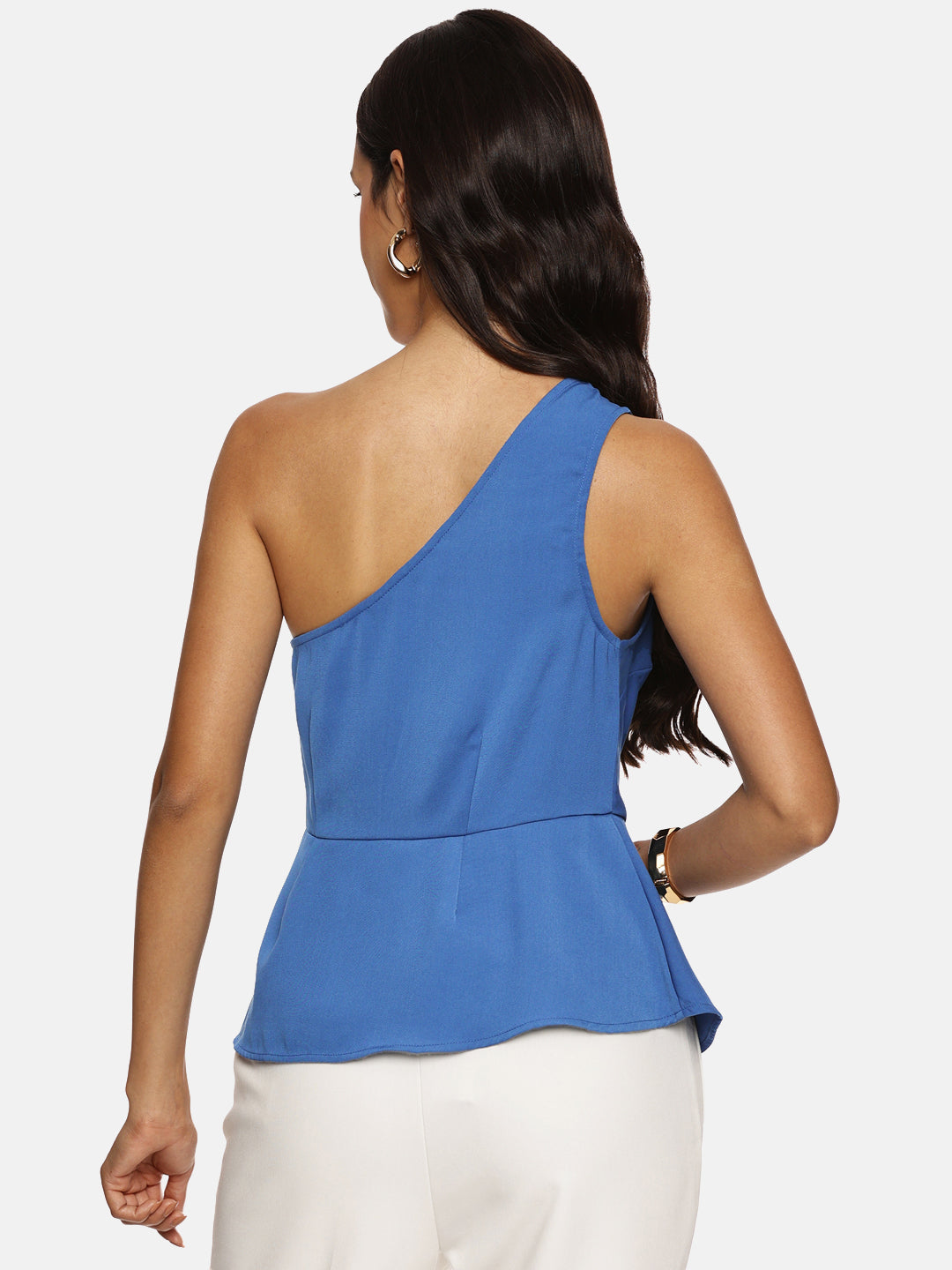 IS.U Blue One Shoulder Ruffle Top