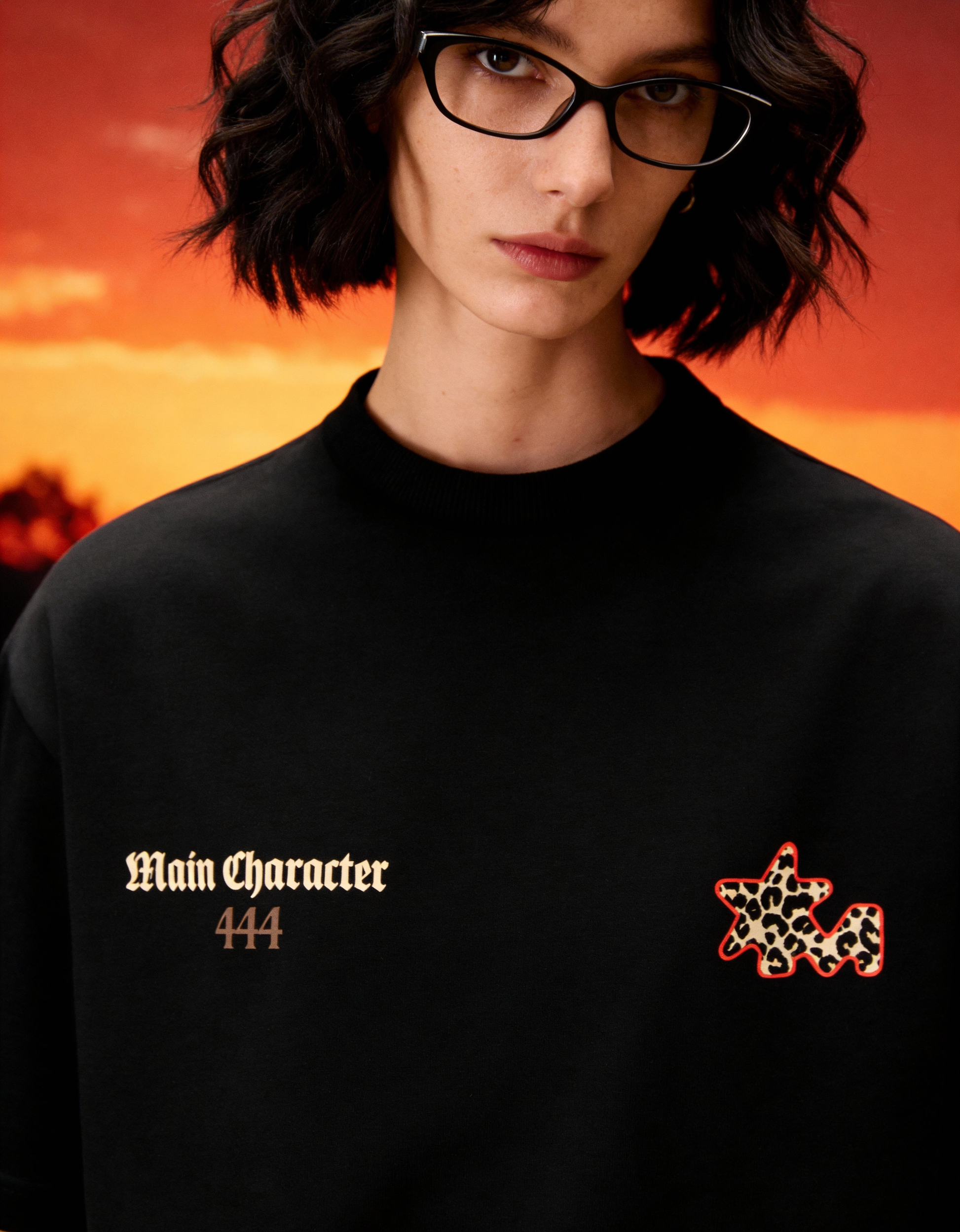 Sacred Printed Oversized Black T-Shirt Main Character