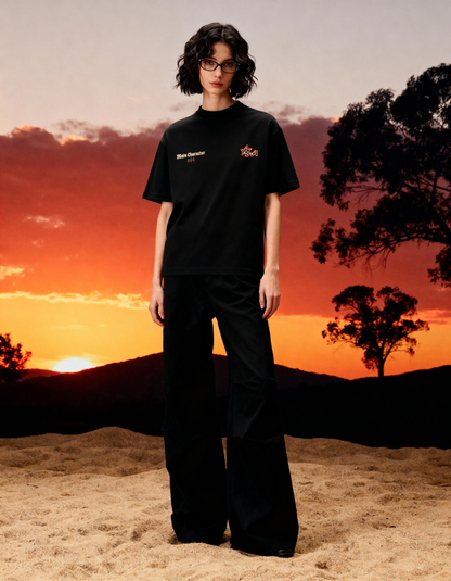 Sacred Printed Oversized Black T-Shirt Main Character