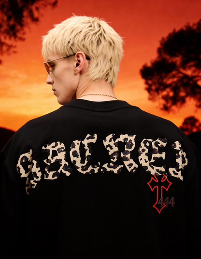 Sacred Printed Oversized Black T-Shirt Main Character