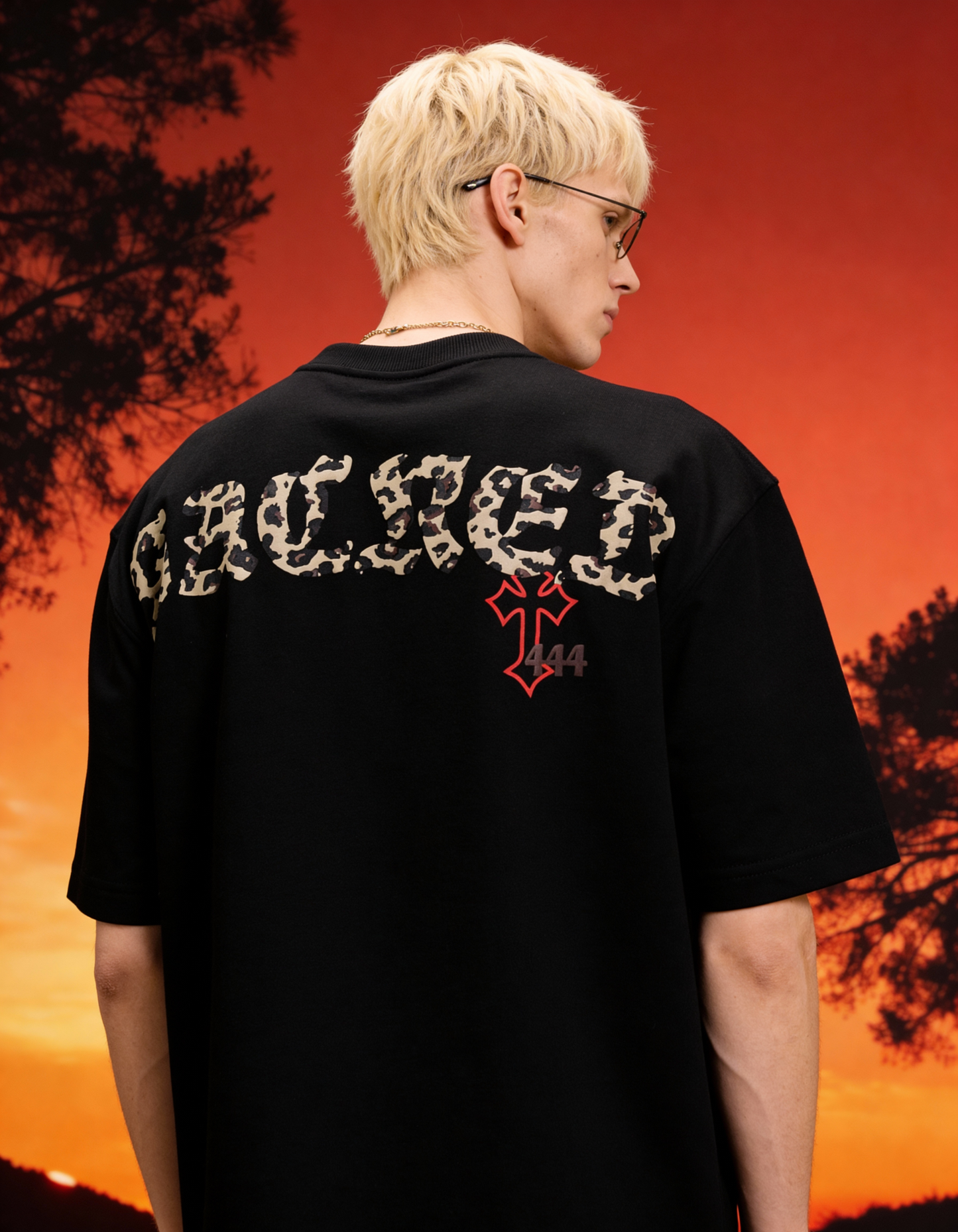 Sacred Printed Oversized Black T-Shirt Main Character