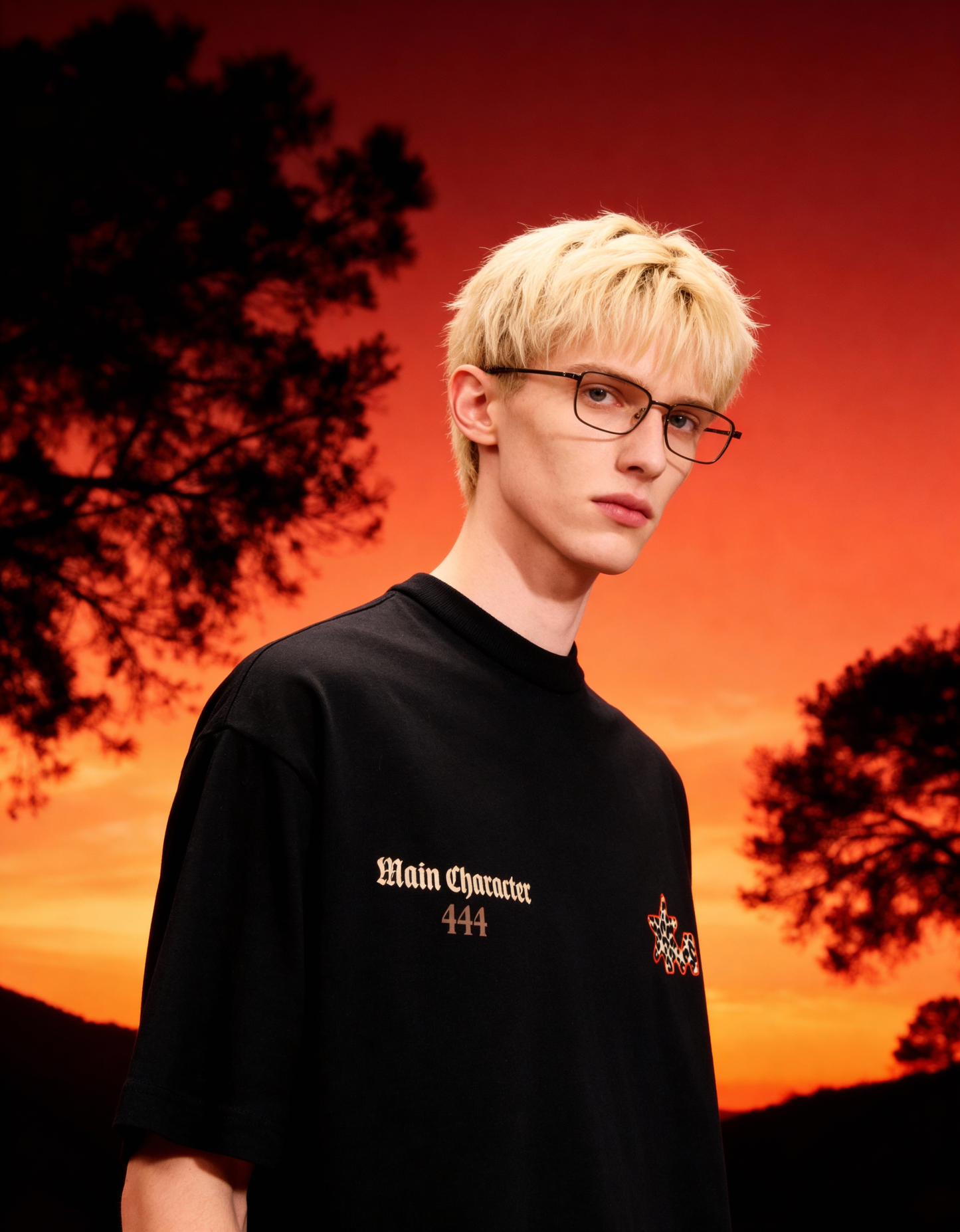 Sacred Printed Oversized Black T-Shirt Main Character