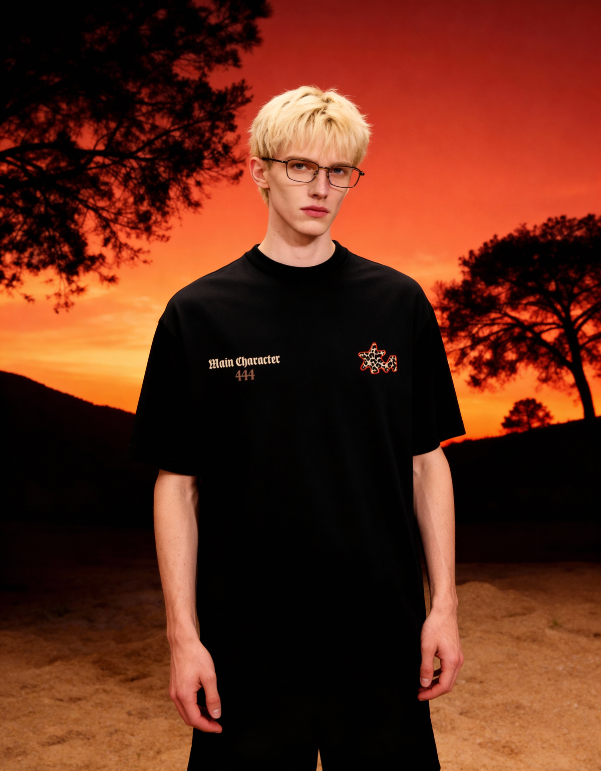 Sacred Printed Oversized Black T-Shirt Main Character